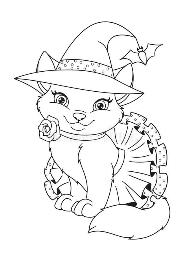 Dibujo de Bruja Gato Sentado para Colorear