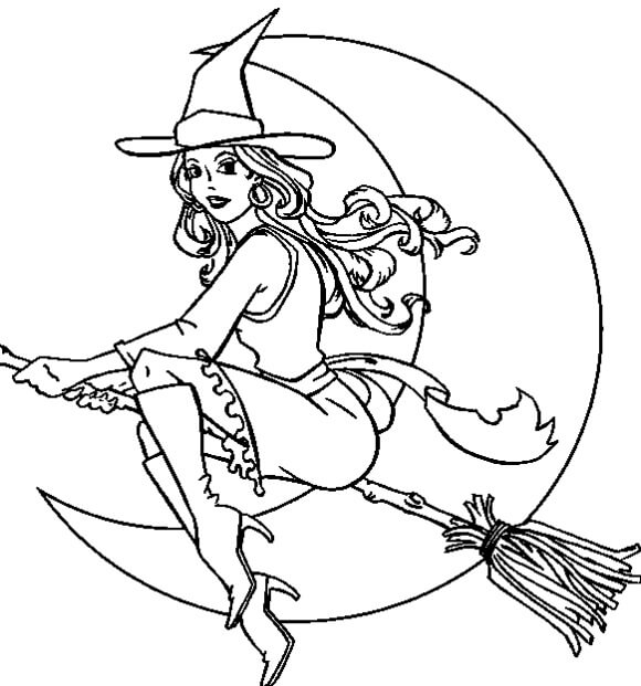 Dibujo de Bruja Volando para Colorear