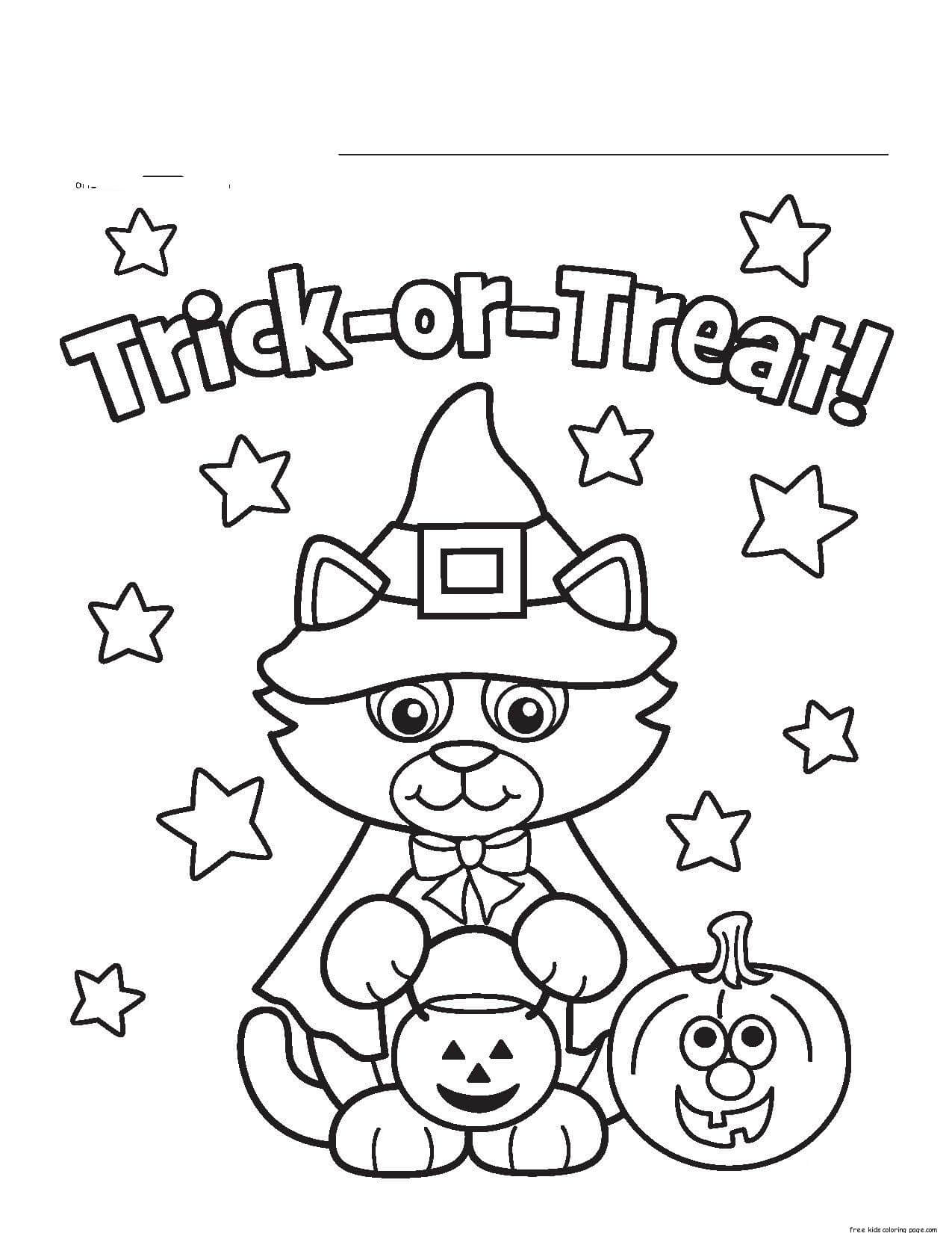 Dibujo de Bruja Gato de Trick Or Treats para Colorear