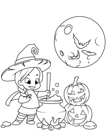 Dibujo de Brujita Haciendo Veneno para Colorear
