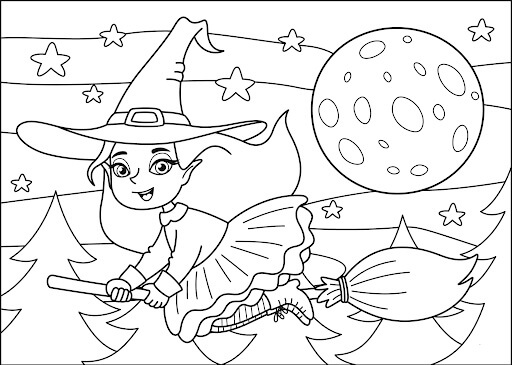 Dibujo de Nia Bruja Volando para Colorear