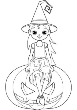 Dibujo de Nia Bruja y Calabaza Grande para Colorear
