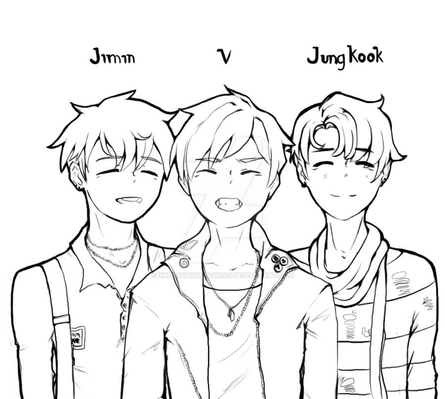 Dibujo de Jimin V y Jungkook para Colorear