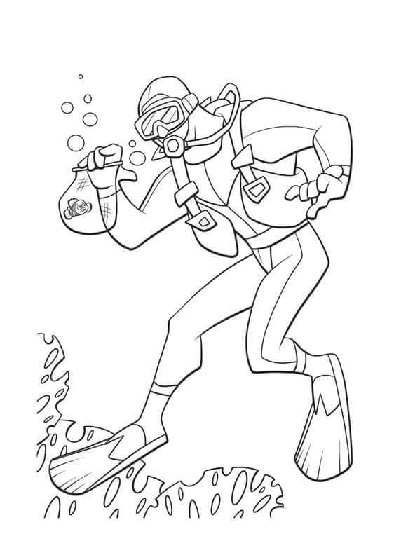 Dibujo de Buceador Pescando para Colorear