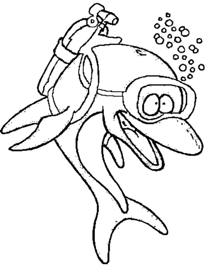 Dibujo de Buceador de Delfines para Colorear