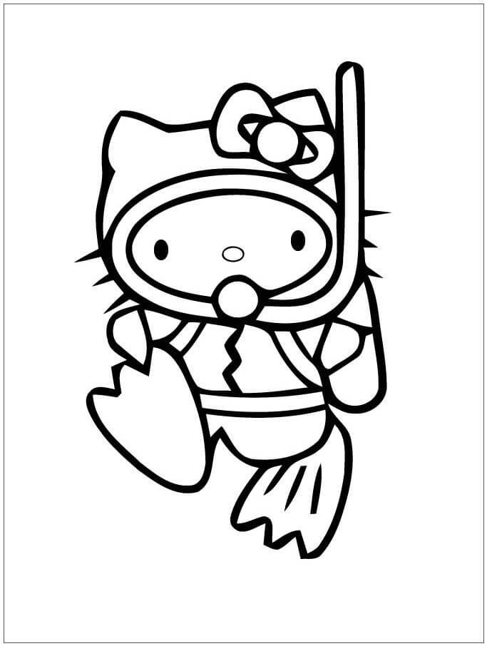 Dibujo de Buceo Hello Kitty para Colorear