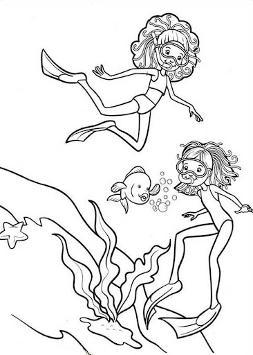 Dibujo de Dos Nias Buceo para Colorear