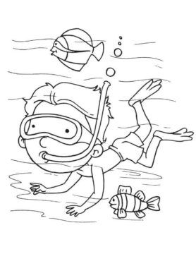 Dibujo de Nio Buceando con Dos Peces para Colorear