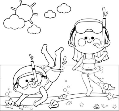 Dibujo de Nio y Nia Buceando para Colorear