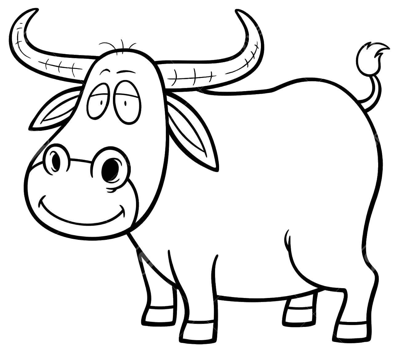 Dibujo de Bufalo Lindo Sonriente para Colorear