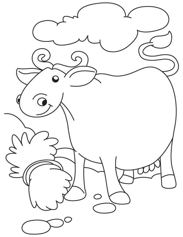 Dibujo de Bufalo Sonriente con Hierba para Colorear