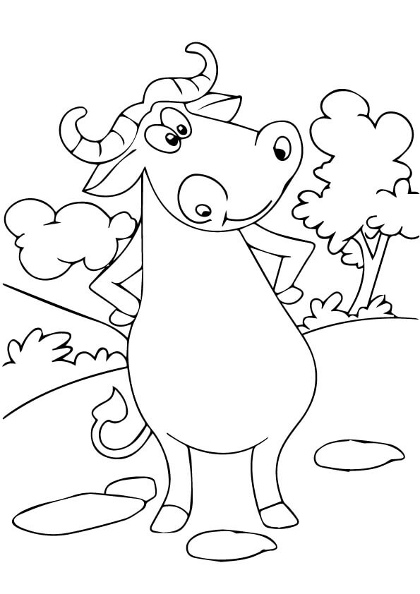 Dibujo de Bufalo Sonriente de Pie para Colorear