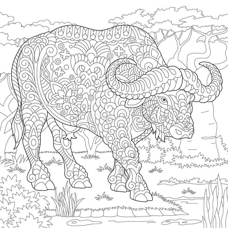 Dibujo de Bufalo Zentangle para Colorear
