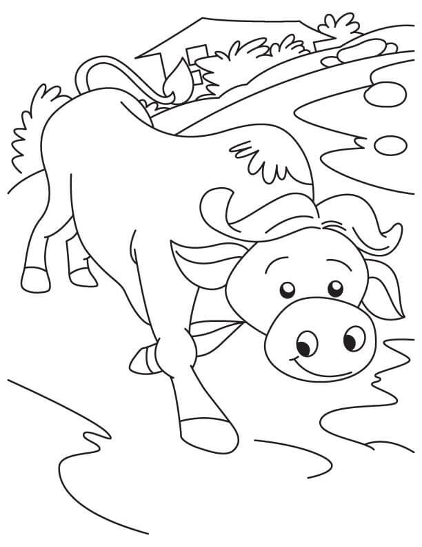 Dibujo de Bufalo de Dibujos Animados Sonriente para Colorear
