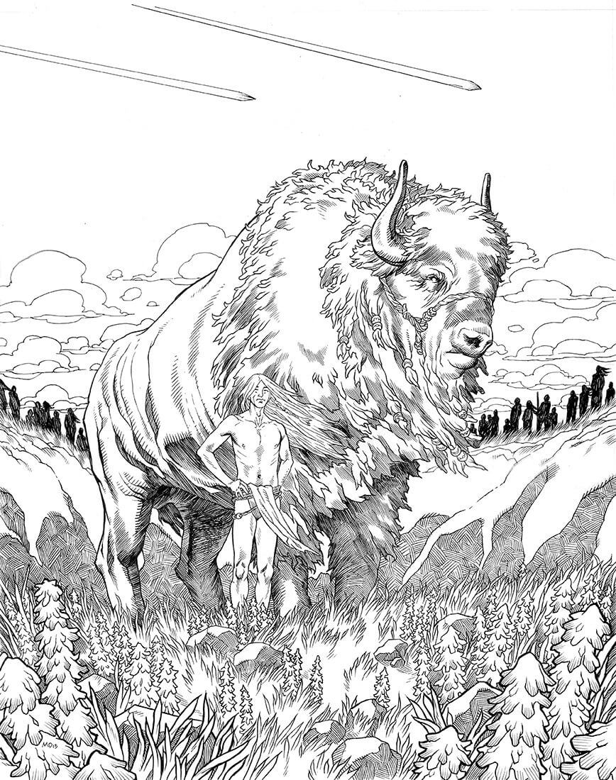 Dibujo de Gran Bufalo Blanco para Colorear
