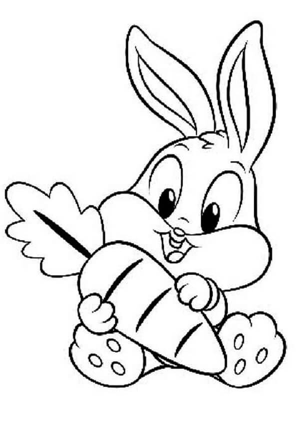 Dibujo de Beb Bugs Bunny con Zanahoria Grande para Colorear