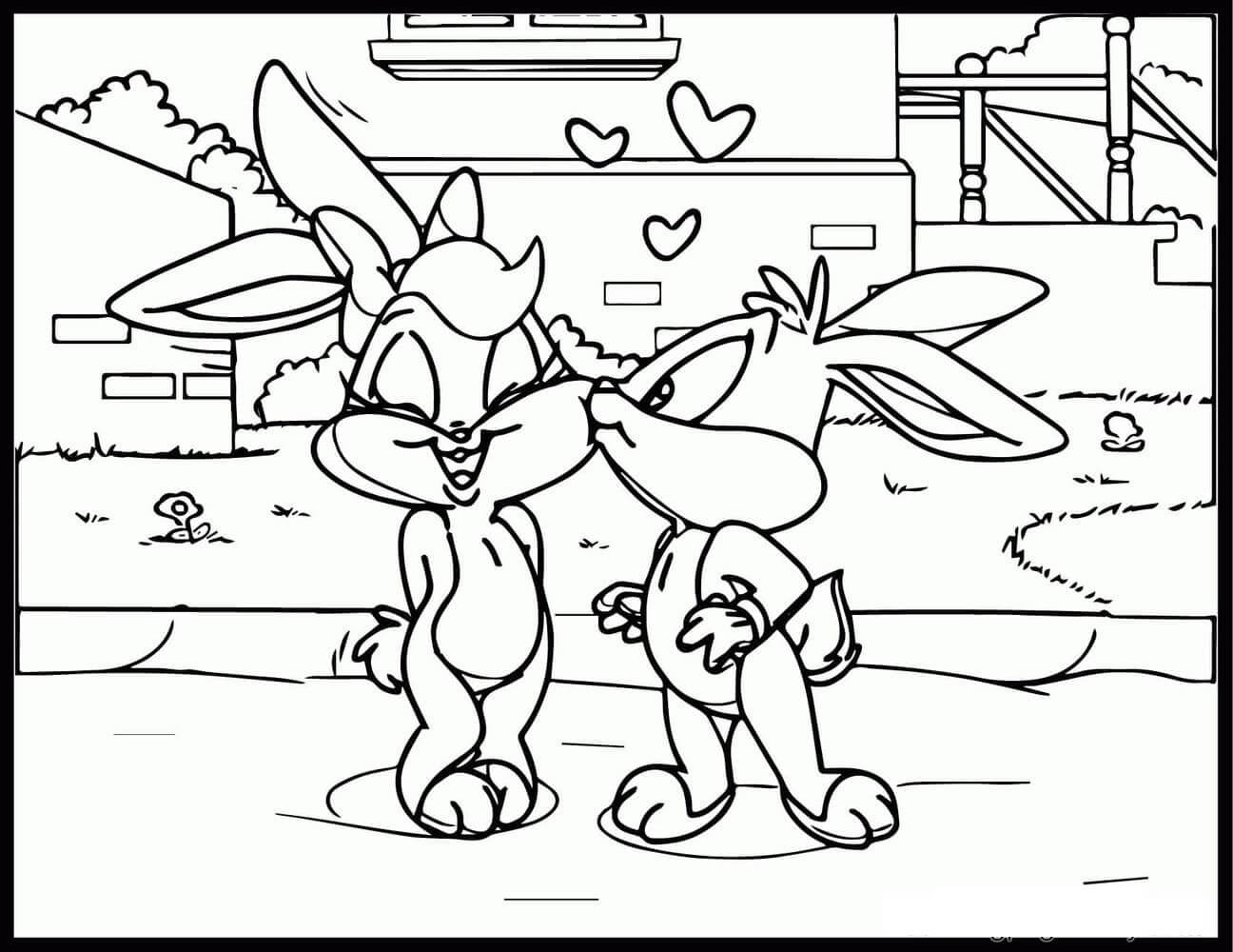 Dibujo de Beb Bugs Bunny y Lola Besados para Colorear