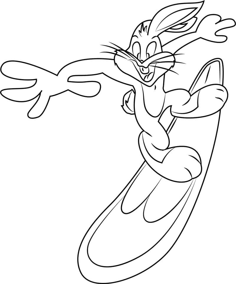 Dibujo de Bugs Bunny Windsurfing para Colorear