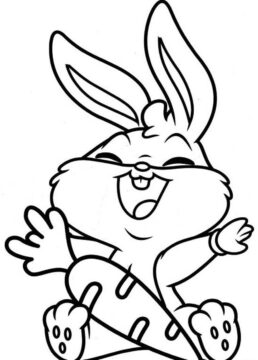 Dibujo de Divertido Beb Bugs Bunny con Zanahoria para Colorear
