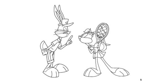 Dibujo de Los Bebs Bugs Bunny y Lola Juegan al Tenis para Colorear