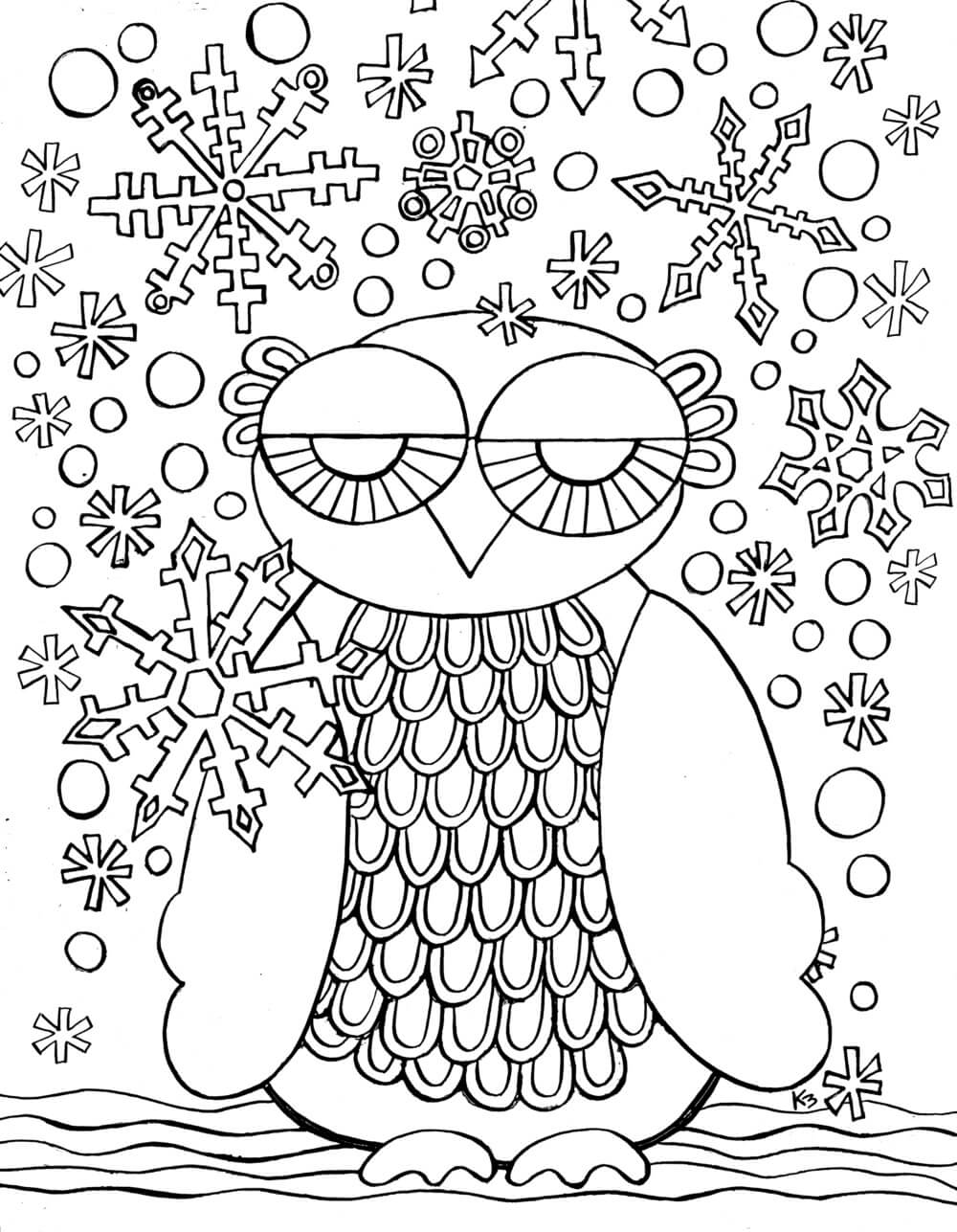 Dibujo de Búho en Invierno para Colorear