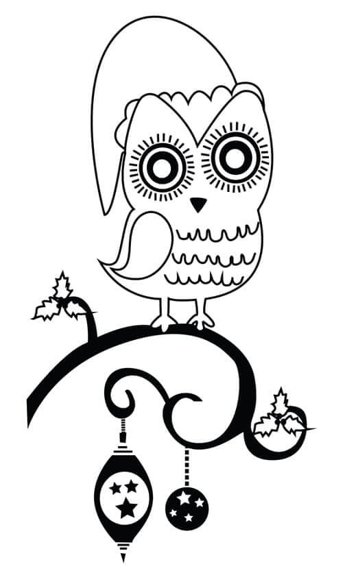 Dibujo de Búho en Navidad para Colorear