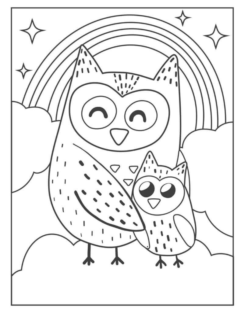 Dibujo de Mamá búho y bebé búho para Colorear