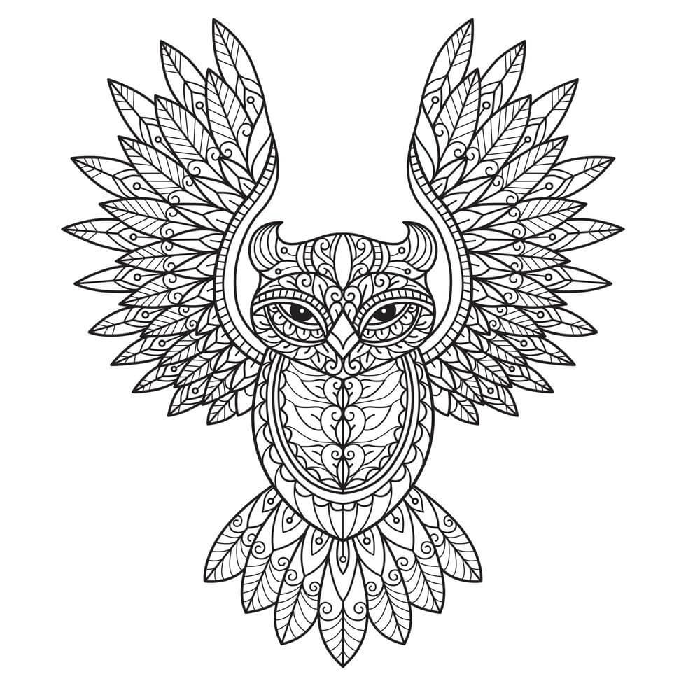 Dibujo de Mandala búho Volando para Colorear