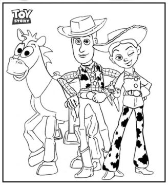 Dibujo de Woody Jessie y Bullseye para Colorear