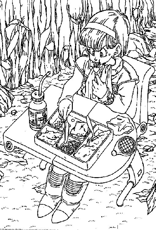 Dibujo de Bulma Comiendo en la Jungla para Colorear