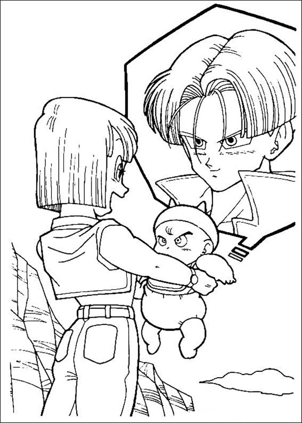 Dibujo de Bulma Sosteniendo Trunks para Colorear