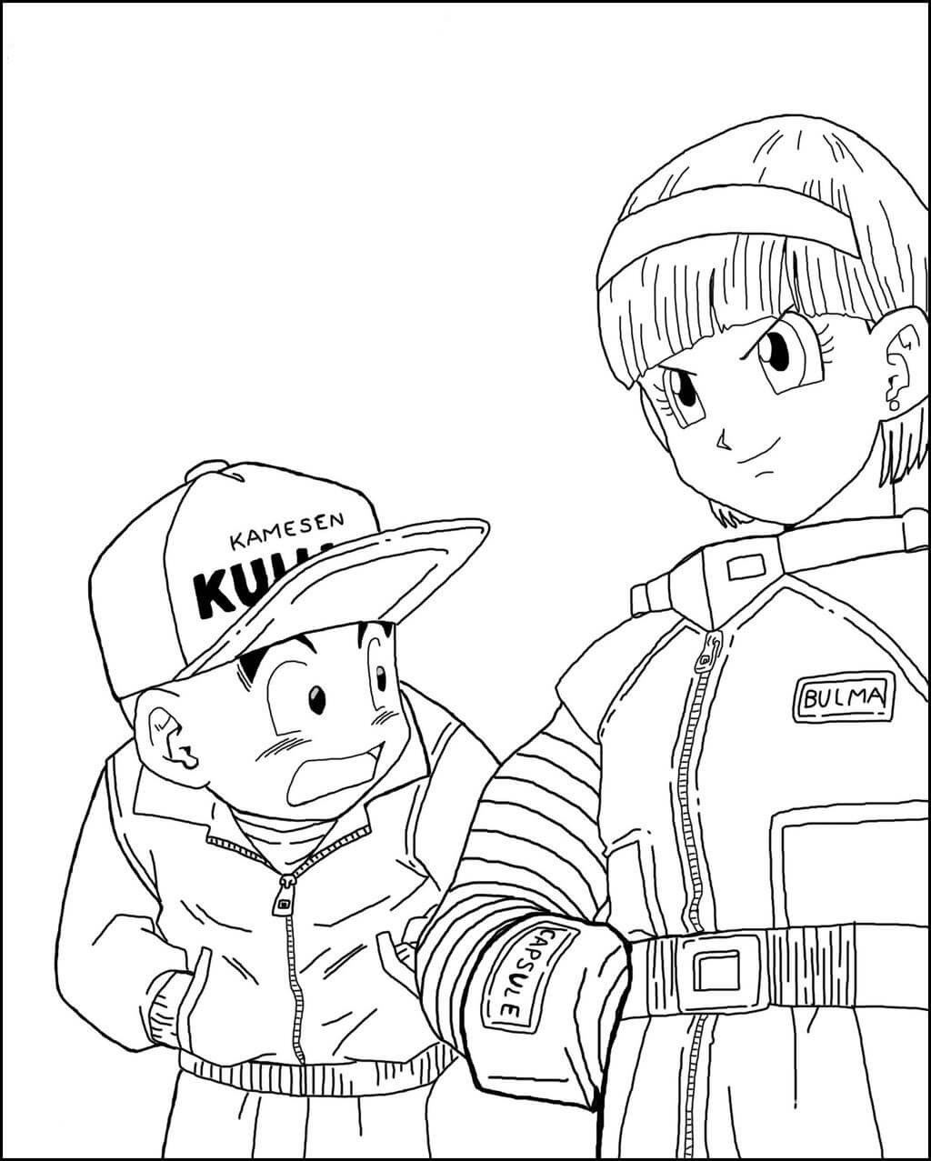 Dibujo de Bulma y Krillin para Colorear