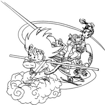Dibujo de Pequeo Bulma y Nio Goku para Colorear