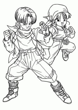 Dibujo de Trunks y la Pequea Bulma para Colorear