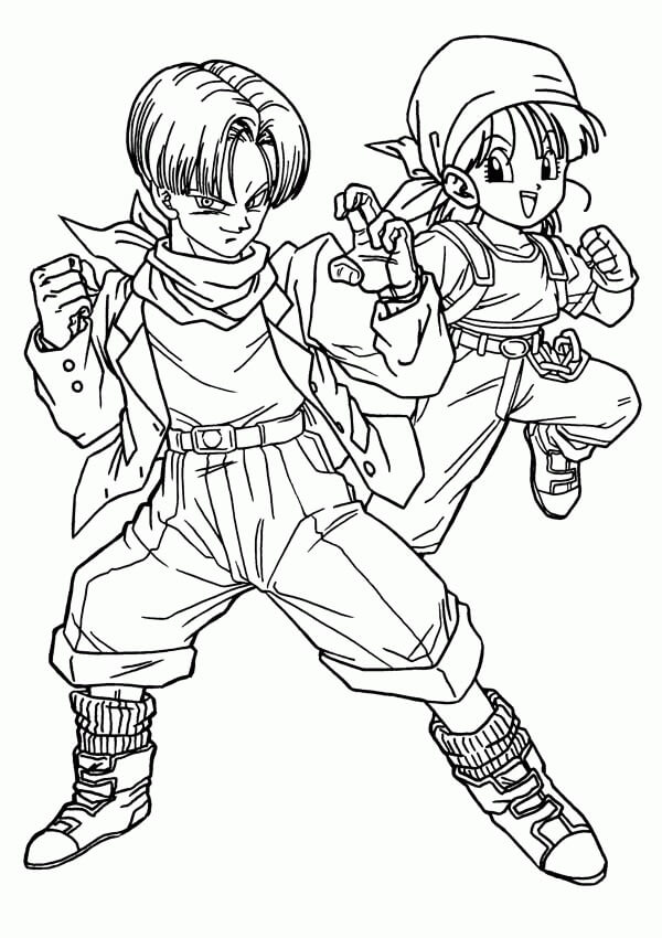 Dibujo de Trunks y la Pequea Bulma para Colorear