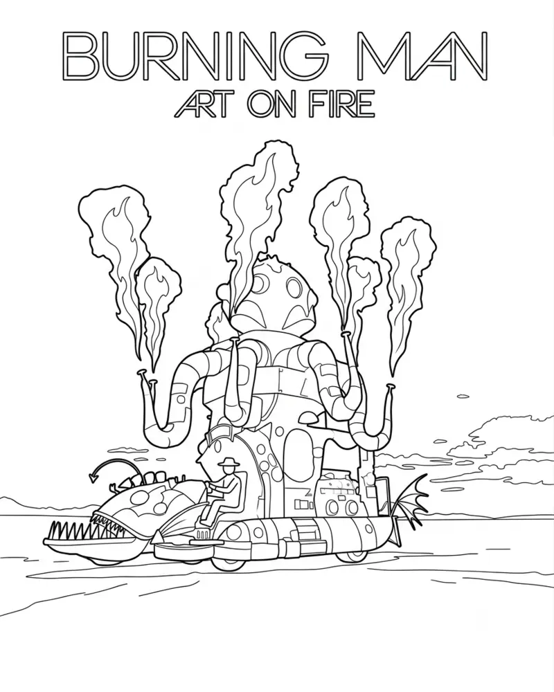 Dibujo de Coche artístico de Pulpo Steampunk Burning Man página para Colorear