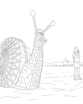 Dibujo de Escultura de Jirafa y Fotografo página para Colorear
