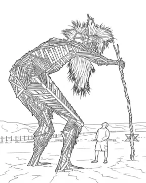 Dibujo de Escultura de Madera Burning Man con Celosia Intrincada página para Colorear