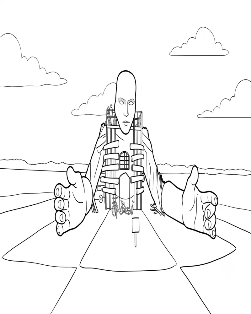 Dibujo de Gigante de Madera Burning Man página para Colorear