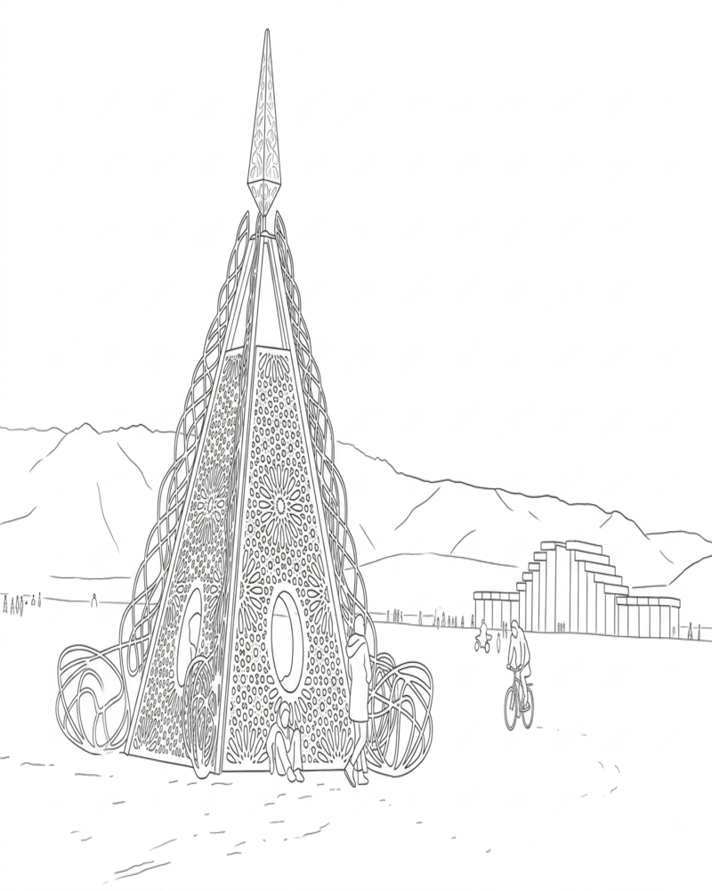 Dibujo de Instalación artística del Desierto Burning Man páginas para Colorear