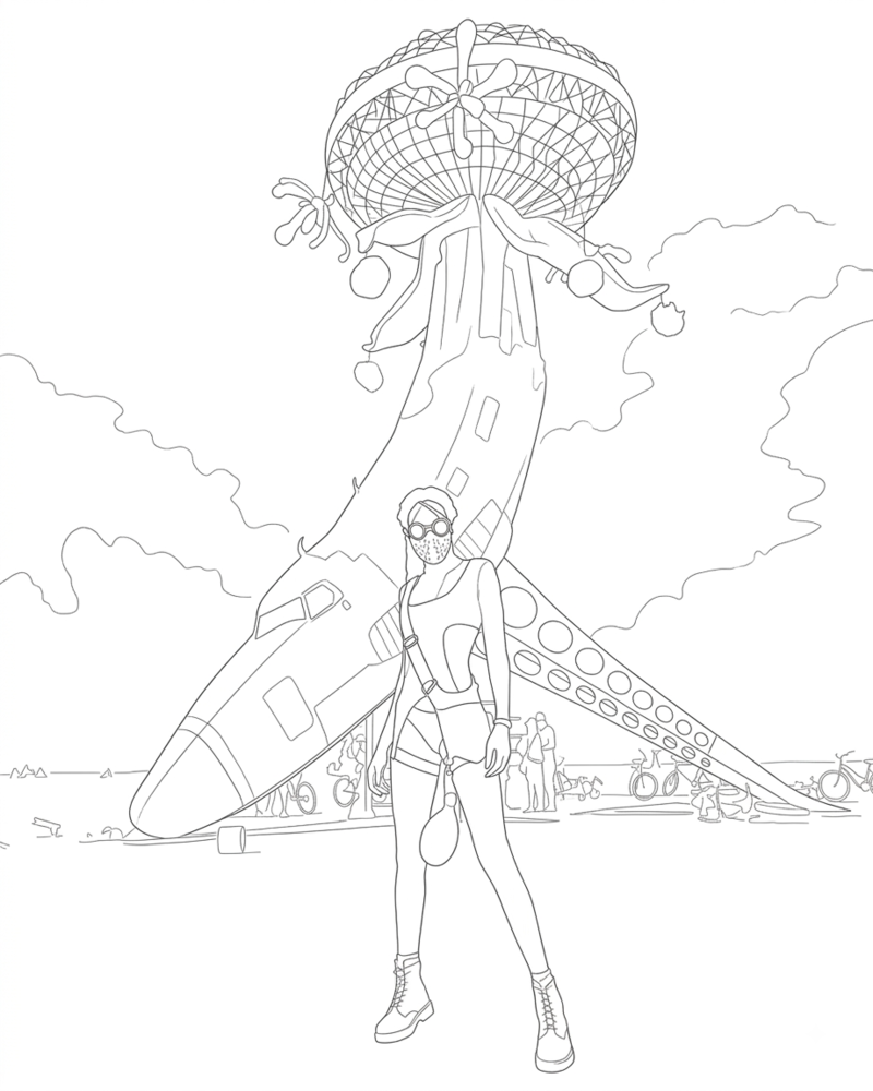 Dibujo de Instalación artística Futurista Burning Man página para Colorear