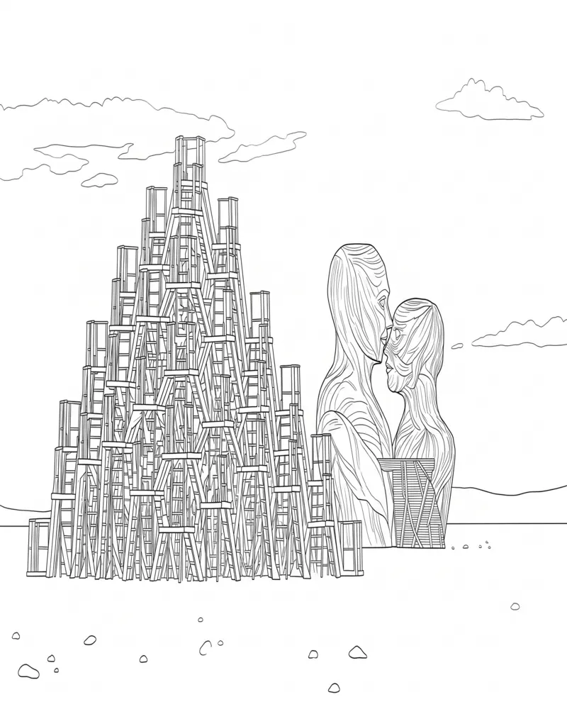 Dibujo de Torre del Amor Burning Man páginas para Colorear