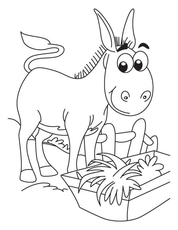 Dibujo de Burro Sonriente con Hierba para Colorear