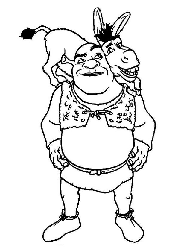 Dibujo de Burro con Shrek para Colorear