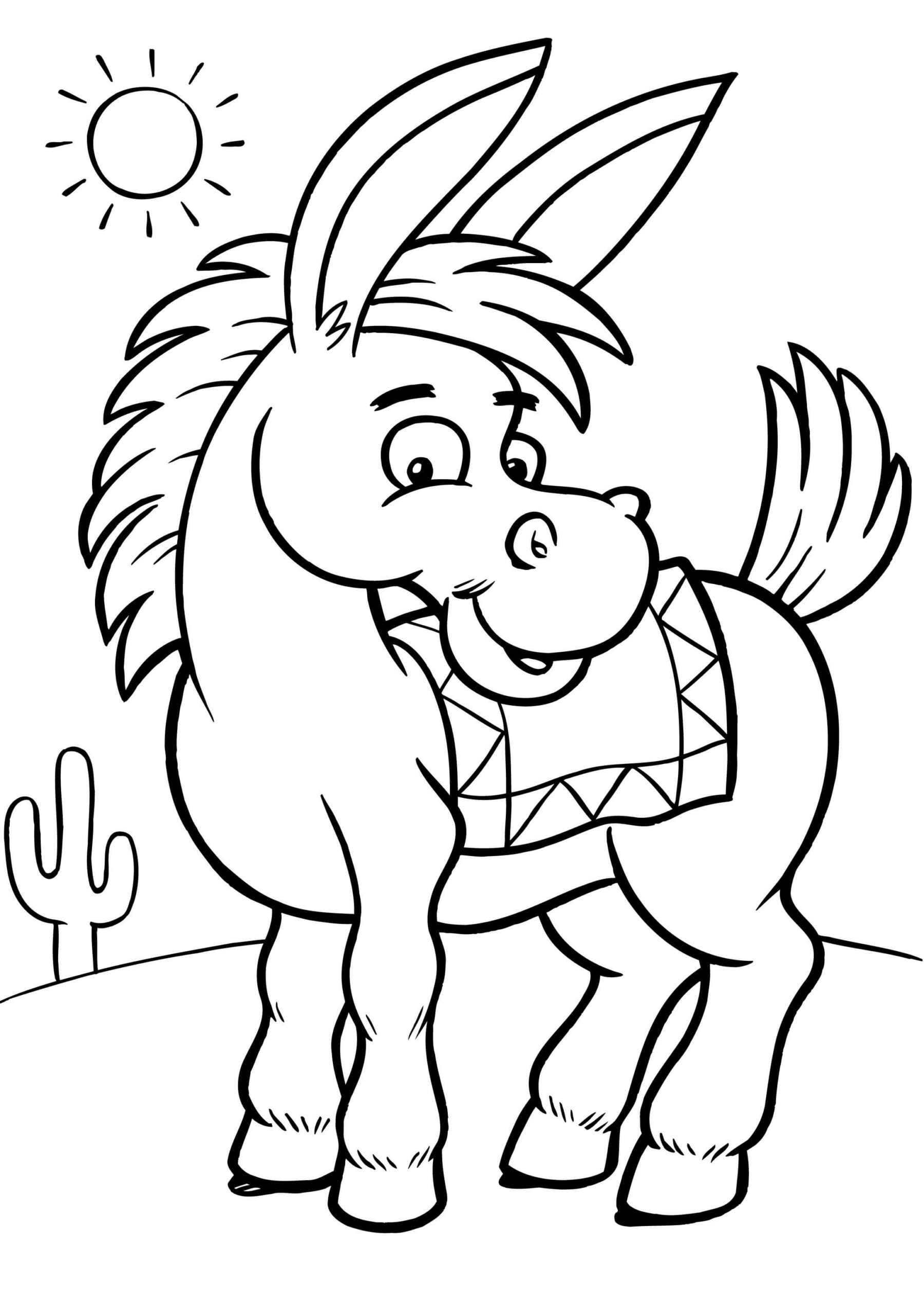 Dibujo de Burro de Dibujos Animados Sonriente Scaled para Colorear