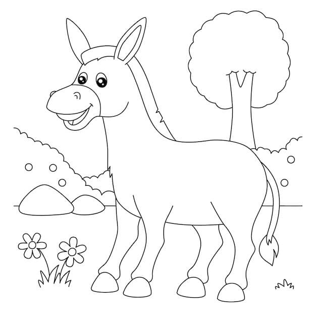 Dibujo de Burro en el Prado para Colorear