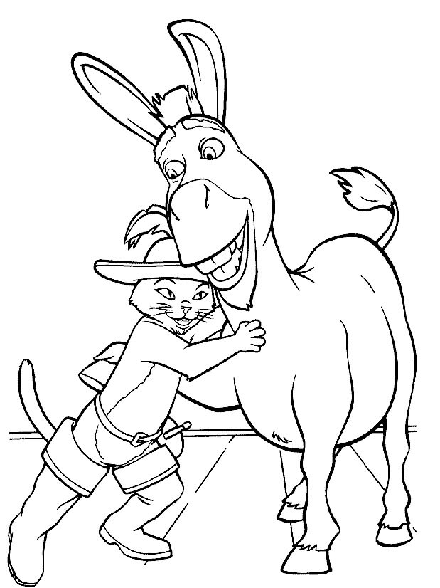 Dibujo de Burro y Gato para Colorear