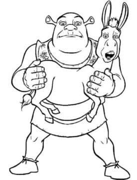 Dibujo de Shrek Sosteniendo Burro para Colorear