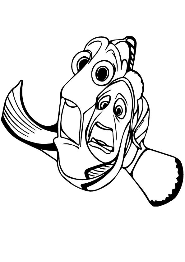 Dibujo de Dory y Marlin Estan Asustados para Colorear