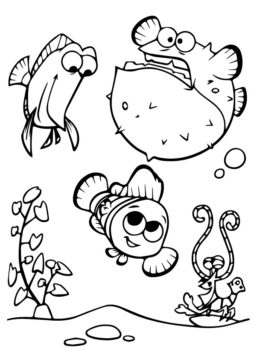 Dibujo de Nemo Feliz con Amigos para Colorear